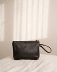 Leather Clutch Leather Wrist Bag Black Full Grain Leather Handbag