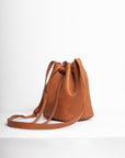 Bucket leather crossbody bag | Drawstring full grain leather shoulder bag with card holder pouch