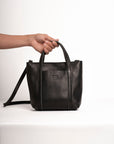 Full grain leather mini tote bag. Vegetable tanned leather shoulder bag. Leather black purse.