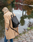 Full grain leather black backpack 