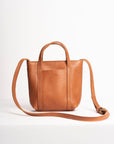 Full grain leather mini tote bag. Vegetable tanned leather shoulder bag. Leather caramel purse.