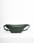 Leather fanny pack. Full grain leather belt bag. Green vegetable tanned leather.