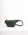 Leather fanny pack. Full grain leather belt bag. Green vegetable tanned leather.