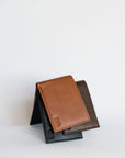 chocolate caramel and black bifold leather wallets