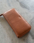 leather wallet for women caramel close up