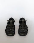 black leather sandals for women front