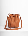 Bucket leather crossbody bag | Drawstring full grain leather shoulder bag with card holder pouch