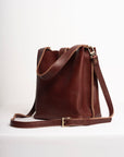 Full grain leather mini tote bag. Vegetable tanned leather shoulder bag. Brown crossbody bag. Leather purse.