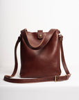Full grain leather mini tote bag. Vegetable-tanned leather shoulder bag. Leather purse. Burgundy brown leather purse