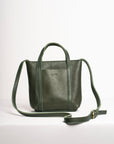 Full grain leather mini tote bag. Vegetable tanned leather shoulder bag. Leather green purse.