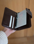 Leather passport holder interior, card slot and pocket.