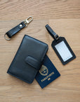 black leather passport cover