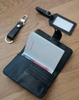 leather passport holder, lugagge tag and keyfob
