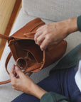 Full grain leather mini tote bag. Vegetable tanned leather shoulder bag. Leather caramel purse.