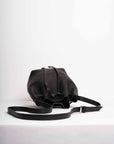 Bucket leather crossbody bag | Drawstring full grain leather shoulder bag with card holder pouch