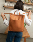 Convertible backpack. Full grain leather backpack. Vegetable tanned leather backpack. Unlined backpack.