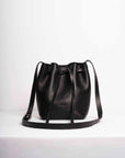 Bucket leather crossbody bag | Drawstring full grain leather shoulder bag with card holder pouch