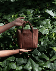 burgundy brown leather. Full grain leather mini tote bag. Vegetable tanned leather shoulder bag. Leather brown purse.