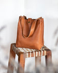 Full grain leather mini tote bag. Vegetable tanned leather shoulder bag. Crossbody bag. Leather purse.