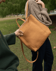 Convertible backpack. Full grain leather backpack. Vegetable tanned leather backpack. Unlined backpack.