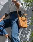 Full grain leather mini tote bag. Vegetable tanned leather shoulder bag. Leather purse.