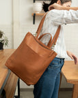 Convertible backpack. Full grain leather backpack. Vegetable tanned leather backpack. Unlined backpack.