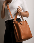 Full grain leather mini tote bag. Vegetable tanned leather shoulder bag. Crossbody bag. Leather purse.