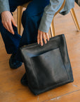 CASIA Andes L black leather backpack in daily use — handmade in Argentina, slow fashion