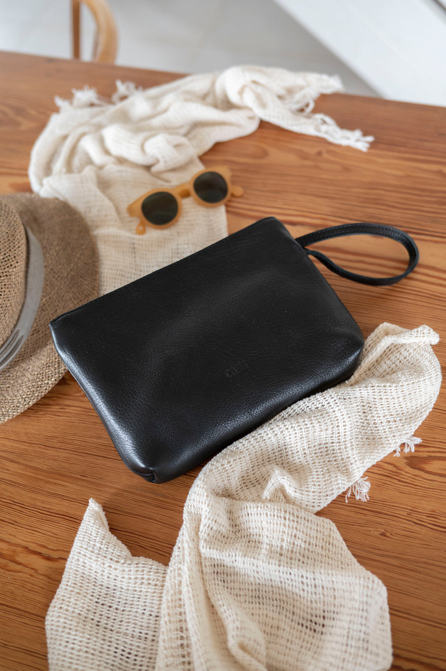 Black Wrist bag | Clutch Leather Bag | Full grain leather handbag