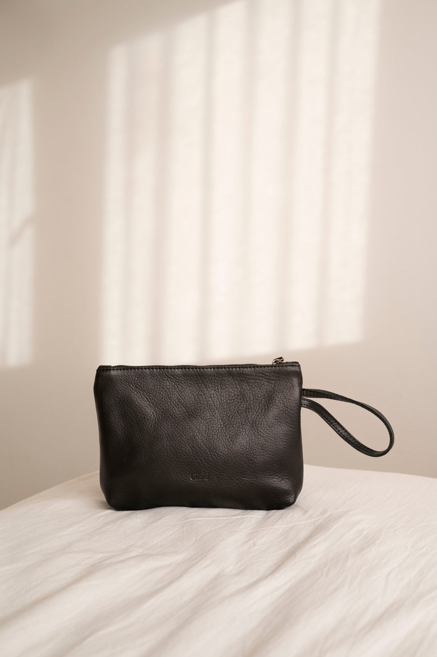 Leather Clutch Leather Wrist Bag Black Full Grain Leather Handbag