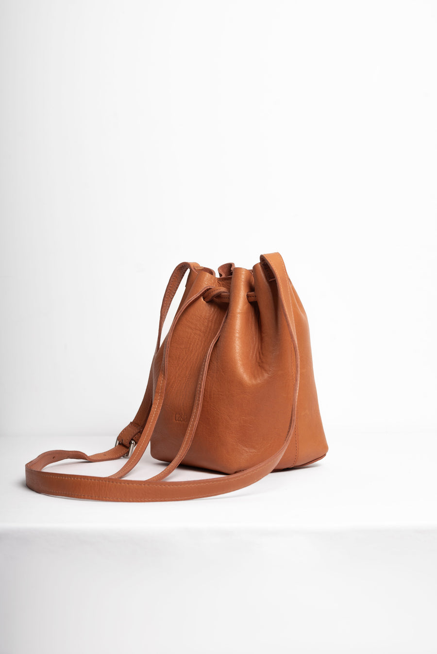 Bucket leather crossbody bag | Drawstring full grain leather shoulder bag with card holder pouch