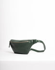 Leather fanny pack. Full grain leather belt bag. Green vegetable tanned leather. 