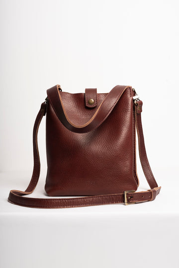 Full grain leather mini tote bag. Vegetable tanned leather shoulder bag. Leather purse.