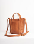 Full grain leather mini tote bag. Vegetable tanned leather shoulder bag. Leather caramel purse.
