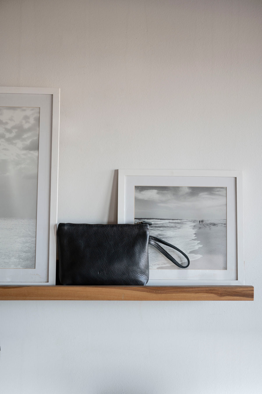 Black minimalist Wrist bag | Clutch Leather Bag | Full grain leather handbag