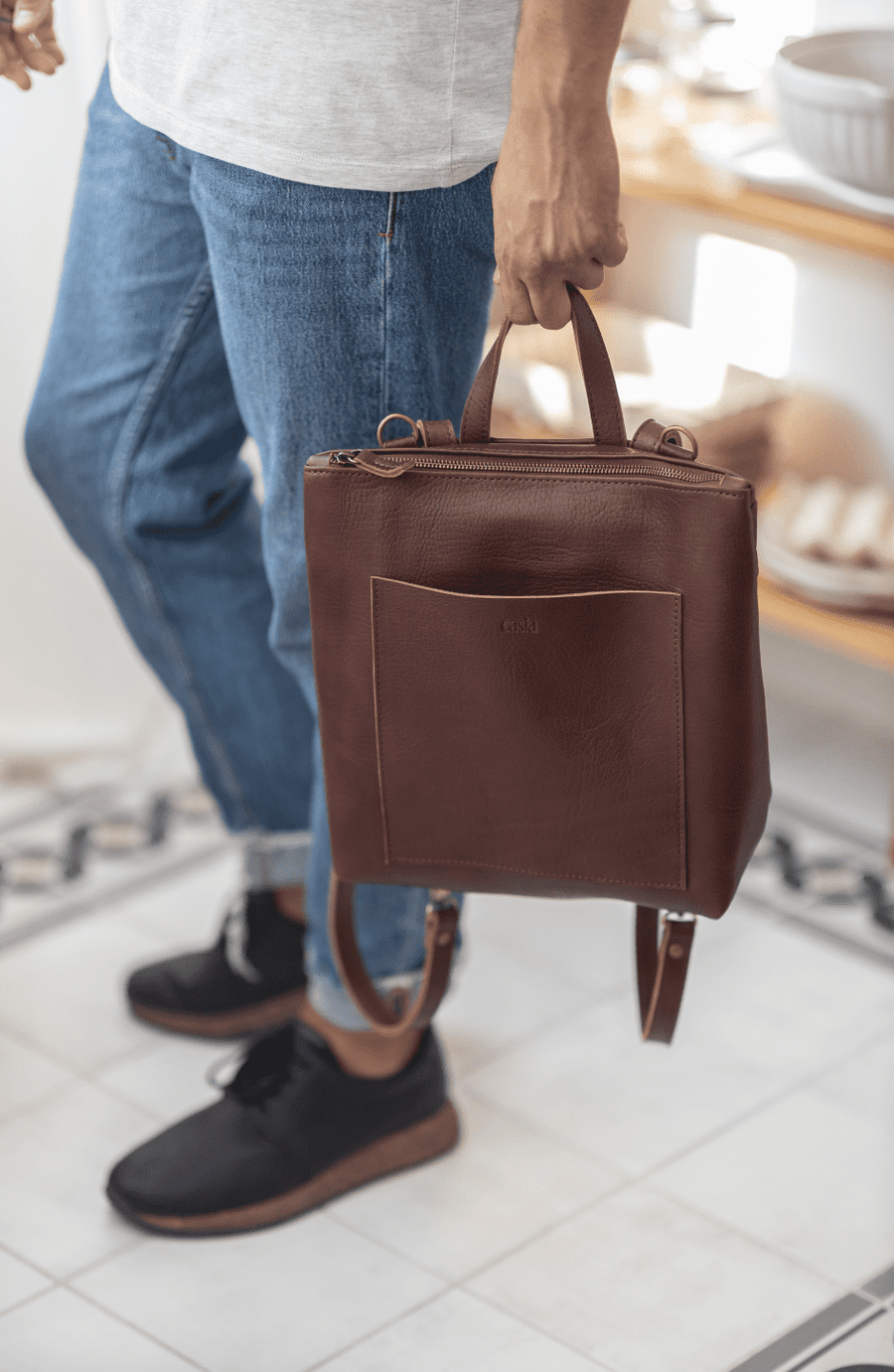 Convertible backpack. Full grain leather backpack. Vegetable tanned leather backpack. Unlined backpack.