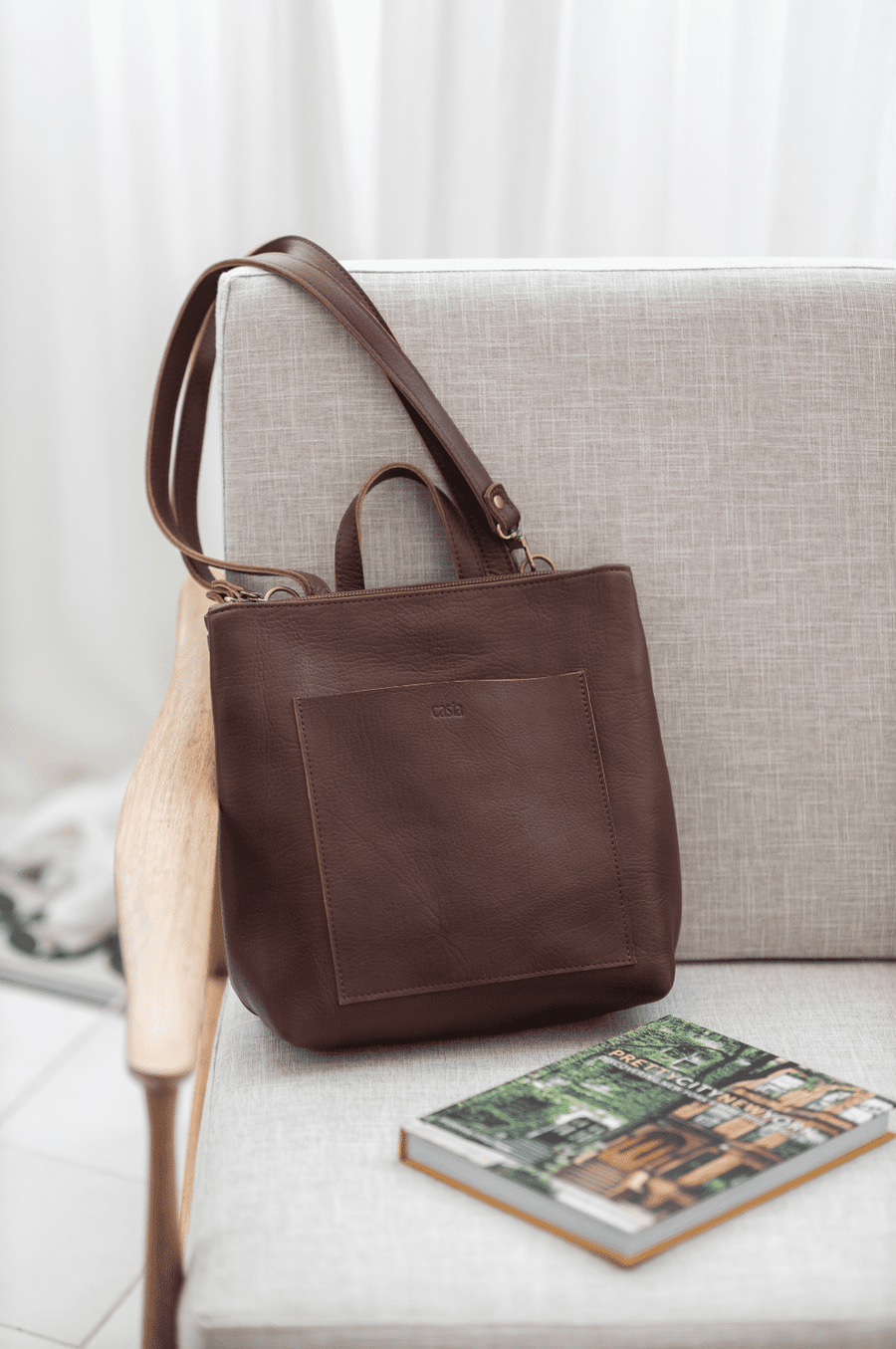 Convertible backpack. Full grain leather backpack. Vegetable tanned leather backpack. Unlined backpack.