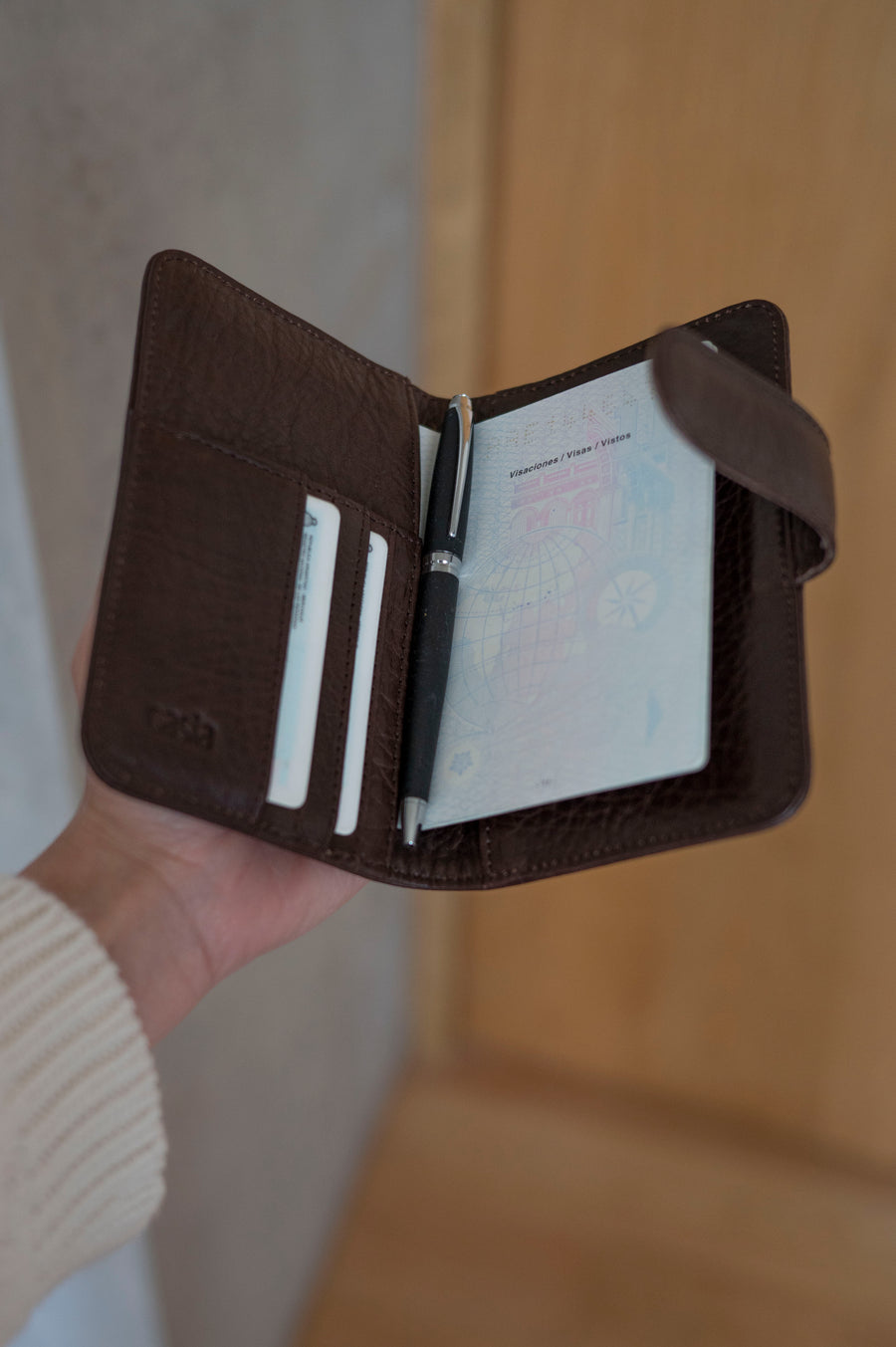 leather passport holder card slots and pocket