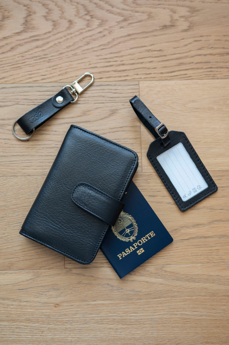 black leather passport cover