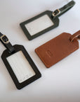 leatherluggagetag black caramel and green