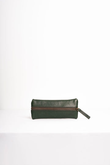 Full grain leather zippered pencil case.