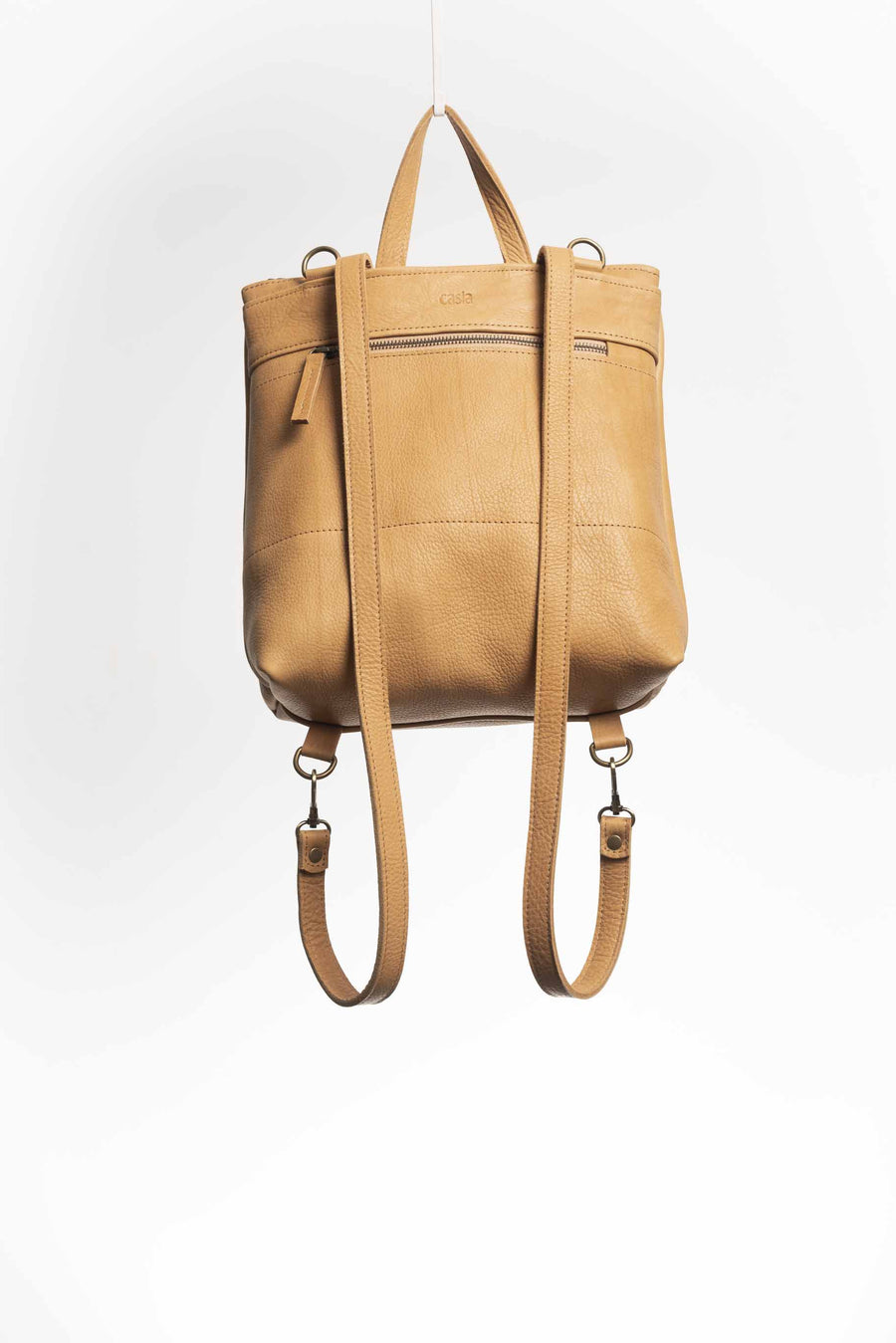 Convertible backpack. Full grain leather backpack. Vegetable tanned leather backpack. Unlined backpack.