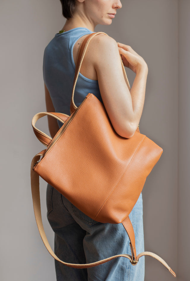 Full grain leather backpack. Vegetable tanned leather backpack. Unlined backpack.