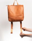 Full grain leather backpack. Vegetable tanned leather backpack. Unlined backpack.