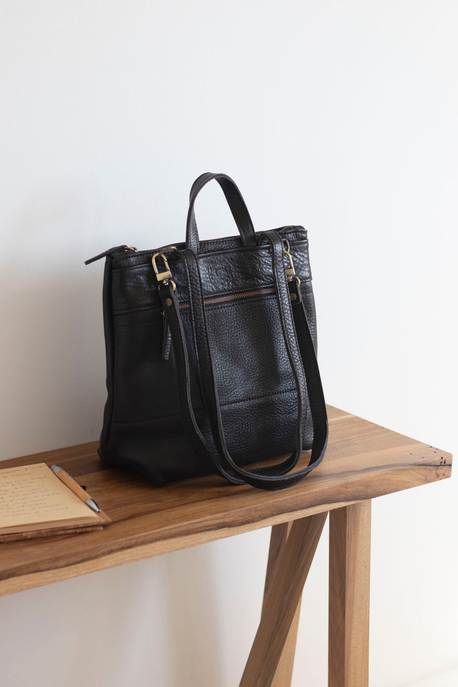 Convertible backpack. Full grain leather backpack. Vegetable tanned leather backpack. Unlined backpack.